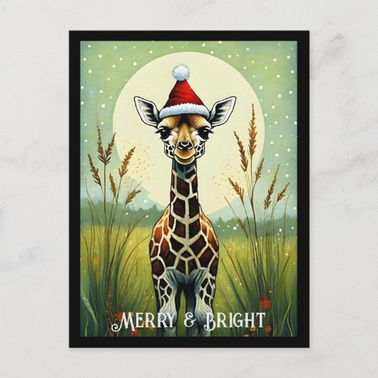 Baby Giraffe Bloem Botanische Kerst Briefkaart (Voorkant)