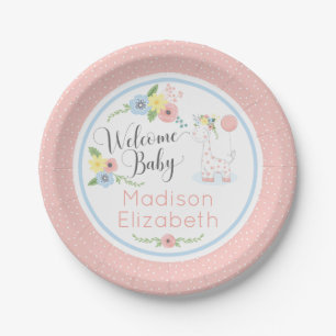 Baby Giraffe Bloemen Kalf Welkom Baby shower Party Papieren Bordje