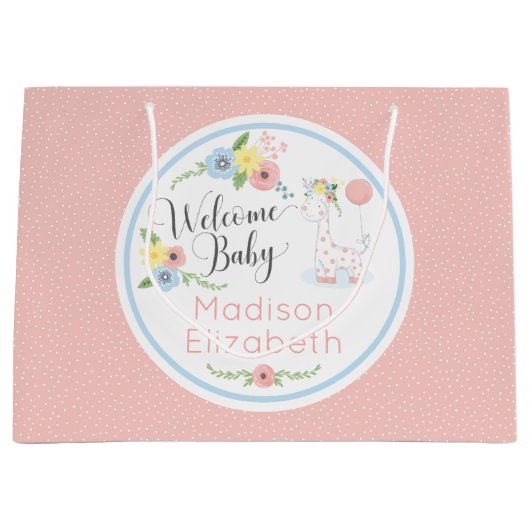 Baby Giraffe Bloemenkalf Welkom Baby Custom Groot Cadeauzakje (Voorkant)