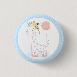 Baby Giraffe Bloemenkrans Pastelroze Boerderij Die Ronde Button 3,2 Cm