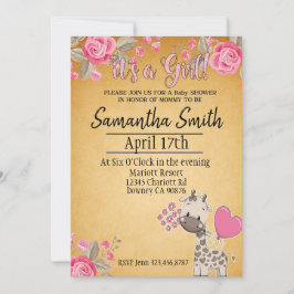 Baby Giraffe bloemenuitnodiging voor digitaal Baby Kaart