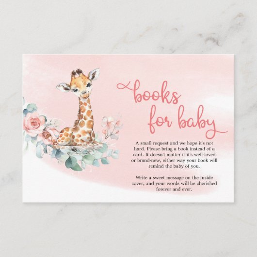 Baby giraffe blush bloemen eucalyptus book request informatiekaartje (Voorkant)