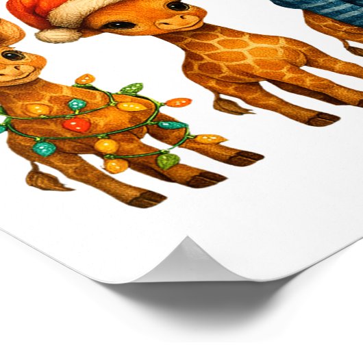 Baby Giraffe Christmas Lights Santa Hat Reindeer W Poster (Hoek)