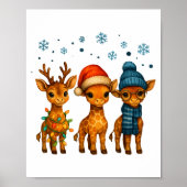 Baby Giraffe Christmas Lights Santa Hat Reindeer W Poster (Voorkant)