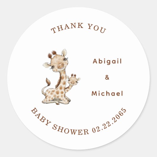 Baby Giraffe Dank u Klassieke Ronde Sticker (Voorkant)