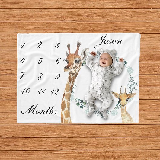 Baby Giraffe Deer Baby Milestone Waterverf Fleece Deken
