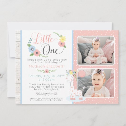 Baby Giraffe Eerste Verjaardag Bloemen Foto Collag Kaart (Voorkant)