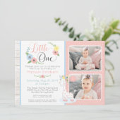 Baby Giraffe Eerste Verjaardag Bloemen Foto Collag Kaart (Staand voorkant)