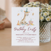 Baby Giraffe en ballonnen verjaardagsfeestje voor  Kaart