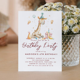 Baby Giraffe en ballonnen verjaardagsfeestje voor  Kaart