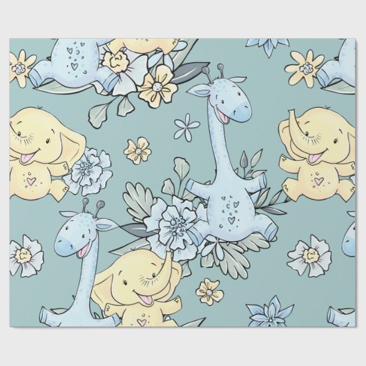 Baby Giraffe en olifant Cadeaupapier (Vlak)