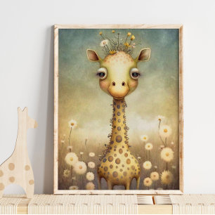 Baby Giraffe Floral African   Giraffe wandafdrukke Poster