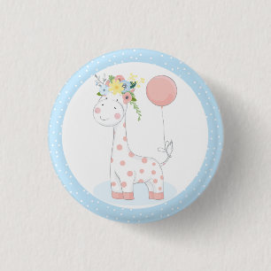Baby Giraffe Floral Crown Pastel Pink Boerderij Zo Ronde Button 3,2 Cm
