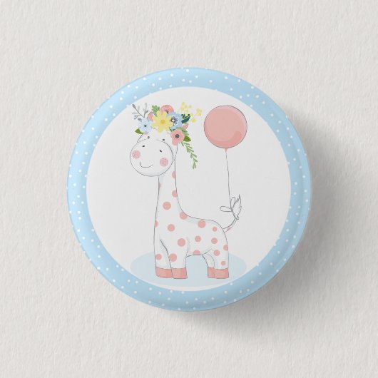 Baby Giraffe Floral Crown Pastel Pink Boerderij Zo Ronde Button 3,2 Cm (Voorkant)
