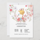 Baby giraffe floral met schattige vlinderroze kaart (Voorkant)