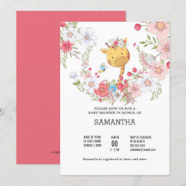 Baby giraffe floral met schattige vlinderroze kaart