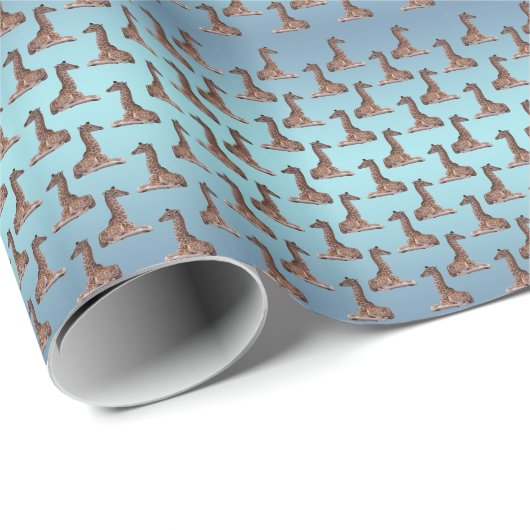 Baby Giraffe Frenzy Wrapping Paper (Sky Blue Mix) Cadeaupapier (Rol Hoek)