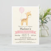 Baby Giraffe Girl's Birthday Party Invitation Kaart (Staand voorkant)