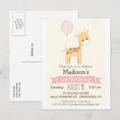 Baby Giraffe Girl's Birthday Party Invitation Uitnodiging Briefkaart (Voorkant / Achterkant)