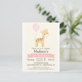 Baby Giraffe Girl's Birthday Party Invitation Uitnodiging Briefkaart (Staand voorkant)