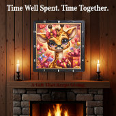 Baby Giraffe Hart Cadeau Vierkante Klok