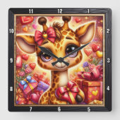 Baby Giraffe Heart Gift Vierkante Klok (Voorkant)