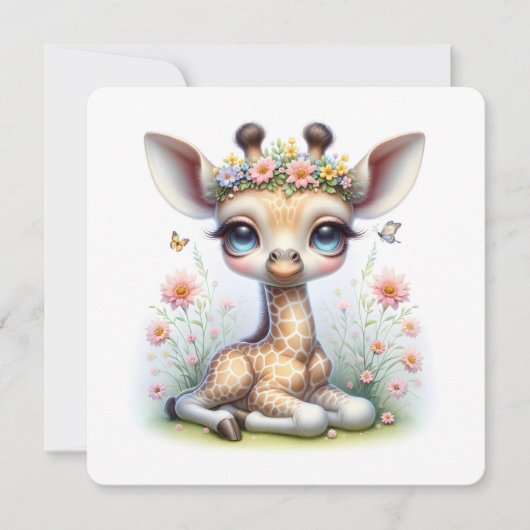 Baby Giraffe in Bloemen Baby shower Kaart (Voorkant)