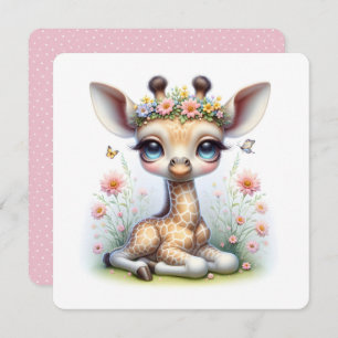 Baby Giraffe in Bloemen Baby shower Kaart