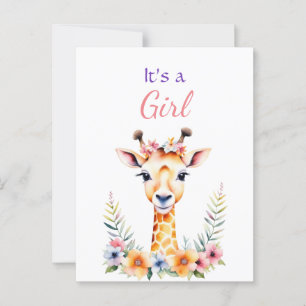 Baby Giraffe in Bloemen Meisjes Baby shower Briefkaart