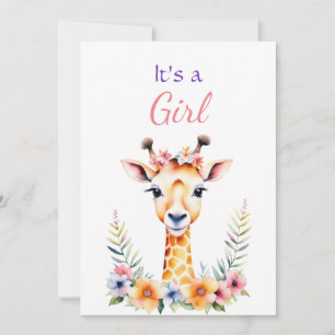 Baby Giraffe in Bloemen Meisjes Baby shower Kaart