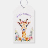 Baby Giraffe in Bloemen Meisjes Verjaardagsfeest Cadeaulabel (Voorkant)