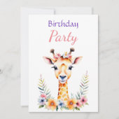 Baby Giraffe in Bloemen Meisjes Verjaardagsfeest Kaart (Voorkant)