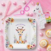 Baby Giraffe in Bloemen Meisjes Verjaardagsfeest Papieren Bordje (Feest)