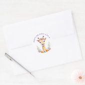 Baby Giraffe in Bloemen Meisjes Verjaardagsfeest Ronde Sticker (Envelop)