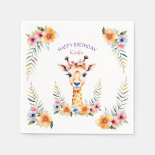 Baby Giraffe in Bloemen Meisjes Verjaardagsfeest Servet