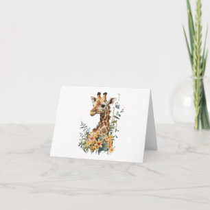 Baby Giraffe in een bloemenveld BLANK Kaart