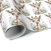 Baby Giraffe in roze bloemen Cadeaupapier (Rol Hoek)