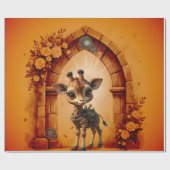 Baby giraffe in steampunk-cartoon cadeaupapier (Vlak)