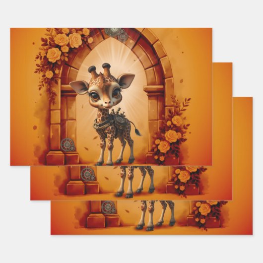 Baby giraffe in steampunk-cartoon inpakpapier vel (Set)