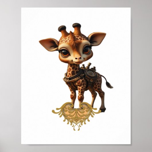 Baby giraffe in steampunk-cartoon stijl Classic T- Poster (Voorkant)