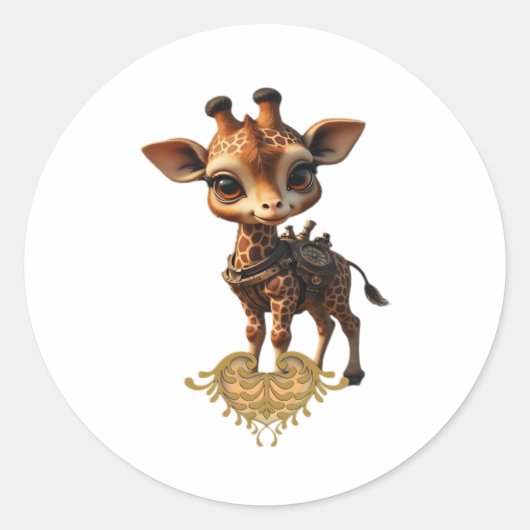 Baby giraffe in steampunk-cartoon stijl Classic T- Ronde Sticker (Voorkant)