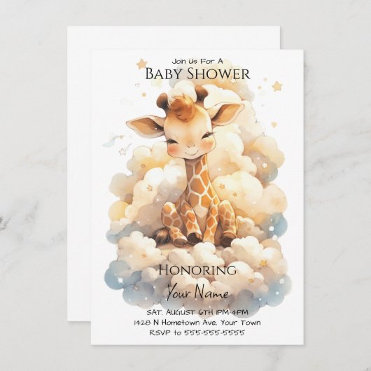 Baby Giraffe in wolken Baby shower Kaart (Voorkant / Achterkant)