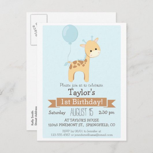 Baby Giraffe Kind verjaardagsfeestje uitnodiging (Voorkant / Achterkant)