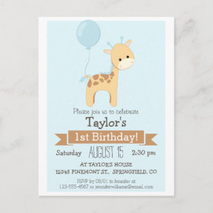 Baby Giraffe Kind verjaardagsfeestje uitnodiging Briefkaart