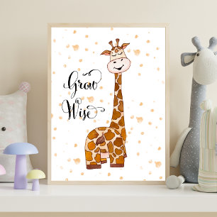 Baby Giraffe-kinderkamerprint Groei Wijs Schattig Poster