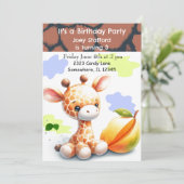 Baby Giraffe Kleurrijke Verjaardagsuitnodiging Kaart (Staand voorkant)