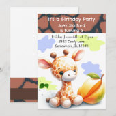 Baby Giraffe Kleurrijke Verjaardagsuitnodiging Kaart (Voorkant / Achterkant)