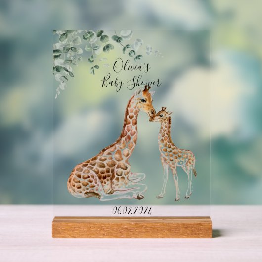 BABY GIRAFFE MAMA GIRAFFE BABY SHOWER ACRYL BORD (Neutraal)