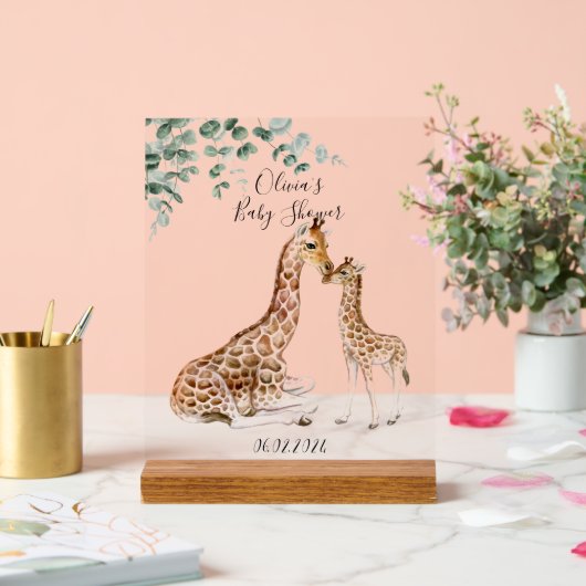 BABY GIRAFFE MAMA GIRAFFE BABY SHOWER ACRYL BORD (Huwelijk)