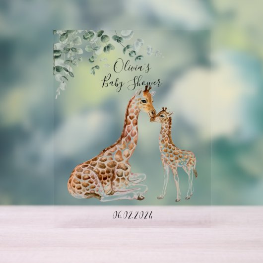 BABY GIRAFFE MAMA GIRAFFE BABY SHOWER ACRYL BORD (Neutraal)